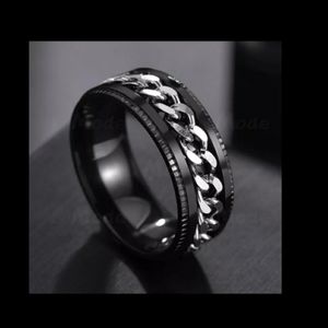 NEW Stainless Steel Spinning Chain Ring Silver and Black Size 12